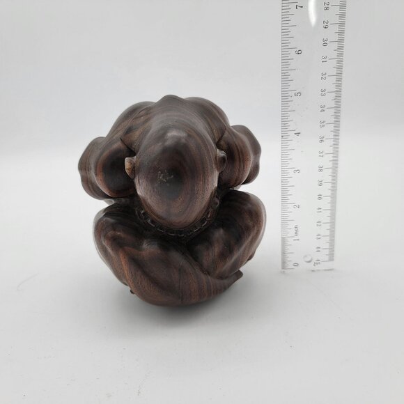 Carved Rosewood Wooden Weeping Buddha Figure - Picture 9 of 11